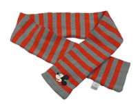 Šedo-červená pruhovaná pletená šála s Mickey Disney