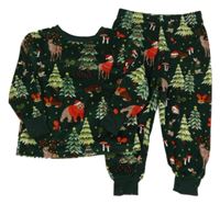 Smaragdové plyšové pyžamo se stromečky a zvířátky a muchomůrkami a vánočním motivem PRIMARK