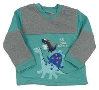 Modrozeleno-sivá tepláková mikina s dinosaurami orsolino