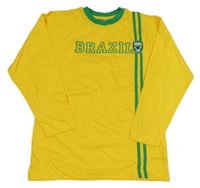 Tmavožluto-zelené tričko s nápisom a pruhmi STACCATO