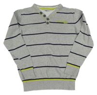 Sivo-tmavomodrý pruhovaný melírovaný sveter s nápisom C&A