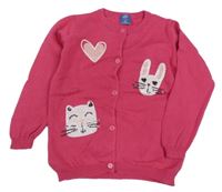 Tmavoružový prepínaci sveter s mačičkou a zajačikom a srdíčkem z flitrů Kiki&Koko