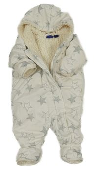 Smetanová šusťáková zimní kombinéza s hvězdičkami a kapucí lupilu