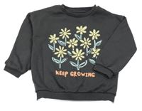 Tmavosivá mikina s kvietkami a nápisom F&F