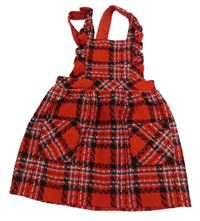 Červeno-čierno-bielo-tmavozelená kockovaná vlnená na traká sukňa s volánikmi Matalan