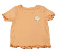 Světleoranžové žebrované tričko s 3D květem 