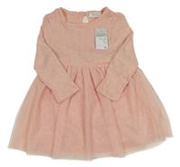 Nové - světlerůžové šaty s perforovanými srdíčky a tylem PRIMARK