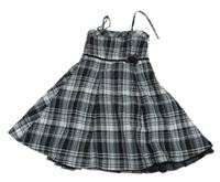 Sivo-bielo-čierne kockované letné šaty s 3D květem C&A