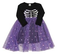 Čierno-fialové šaty s kostmi a tylem so srdiečkami little kids