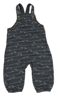 Tmavošedo-bílé pruhované laclové tepláky s dinosaury M&S