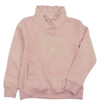 Svetloružová melírovaná mikina s nápisy a srdiečkom s koníkem a stojačikom YIGGA