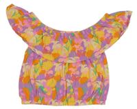 Farebný crop top s kvietkami a motýlikmi a volánikom ORIGINAL MARINES