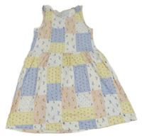 Bielo-světlemodrofialovo/růžovo/žluté patchwork šaty s kvietkami H&M