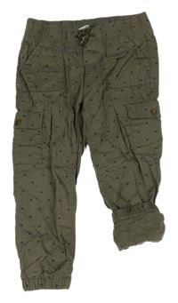 Khaki cargo cuff plátěné podšité kalhoty se srdíčky H&M
