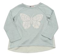 Světlemodro-biele úpletové tričko s motýlom H&M