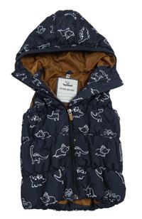 Čierna šušťáková zateplená vesta s dinosaurami a kapucňou zn. Topomini