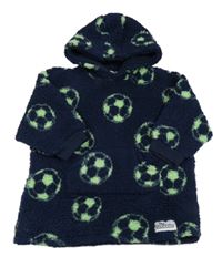 Tmavomodrá huňatá oversize mikina s loptami a kapucňou zn. Primark