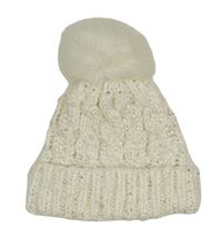 Smetanová pletená čepice s flitry a bambulí Primark