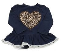 Tmavomodrá bavlnená šatová tunika so vzorovaným srdcem