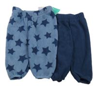 Nové - 2x fleecové tepláky - modré s hvězdami + tmavomodré Ergee