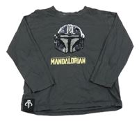 Antracitové triko s Mandalorian z překlápěcích flitrů Zara