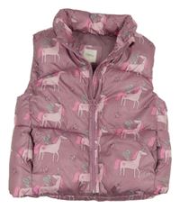 Starorůžová šusťáková zateplená vesta s jednorožci Sfera