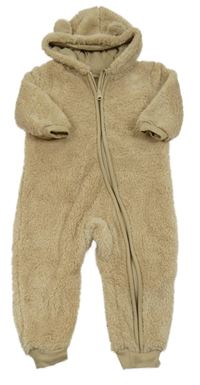 Hnedá chlpatá kombinéza s kapucňou Lupilu