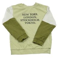Zeleno-světlešedo-khaki mikina s nápisom H&M