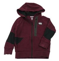 Vínovo-čierna rebrovaná prepínaci mikina s nášivkou a kapucňou F&F