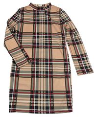 Starorůžovo-čierno-červené kockované šaty Shein