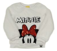 Biela chlpatá podšitá mikina s Minnie s flitrami Disney