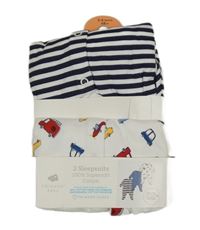 Nové - 2x overal - tmavomodro-bílý pruhovaný + bílý s auty Primark