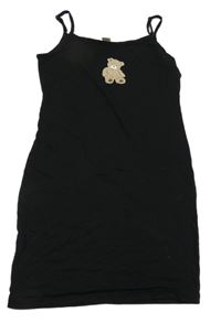 Čierne ľahké elastické šaty s medvěďom Shein