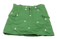 Zelená plátenná cargo sukňa s výšivkami květin a všitými kraťasy Gymboree