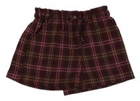 Vínovo-hnedo-ružové kockované sukňové kraťasy Next