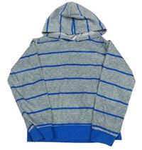 Sivo-modrá pruhovaná plyšová ľahká mikina s kapucňou