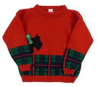 Červeno-zelený pletený sveter s kníračem