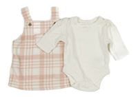 2 set - Bílé žebrované body + bílo-starorůžové fleecové kostkované laclové šaty George