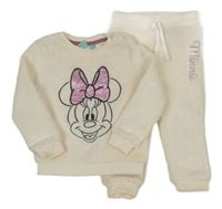 2 set - Bílá plyšová mikina s Minnie + tepláky s nápisem Disney