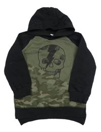 Černo-khaki mikina s lebkou a kapucňou
