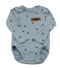 Šedomodré body s dinosaurami a nášivkou H&M