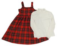 2 set - Červeno-černé kostkované šaty + triko se stojáčkem Shein