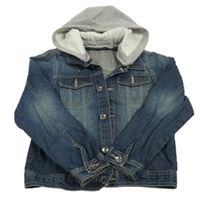 Tmavomodrá rifľová bunda s teplákovou kapucňou