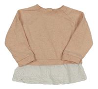 Marhuľová melírovaná mikina s bielým madeirovým volánikom Topomini