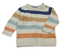 Béžovo-modro-oranžový pruhovaný sveter F&F