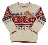 Nové - smetanovo-červený vzorovaný svetr Primark