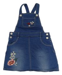 Modré teplákové riflové laclové šaty s výšivkami květů Nutmeg