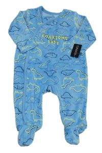 Nové - modrý sametový overal s dinosaury dunnes