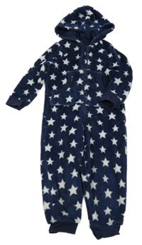 Tmavomodrá chlupatá kombinéza s hvězdičkami a kapucí M&S