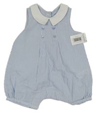 Nové - modro-biely pruhovaný ľahký kraťasový overal s golierikom Matalan